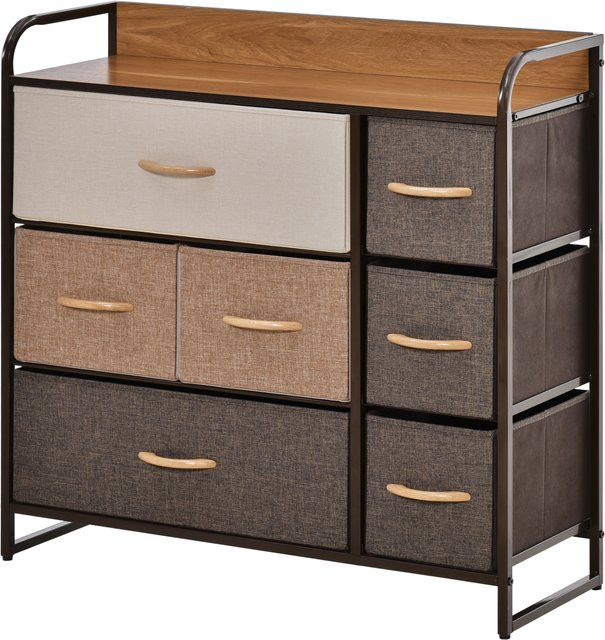 HOMCOM Kommode mit 7 Schubladen aus Leinen und Metallrahmen, Aufbewahrungsschrank für Wohnzimmer und Schlafzimmer, B/T/H: 80 x 29 x 78,5 cm - Bild 1