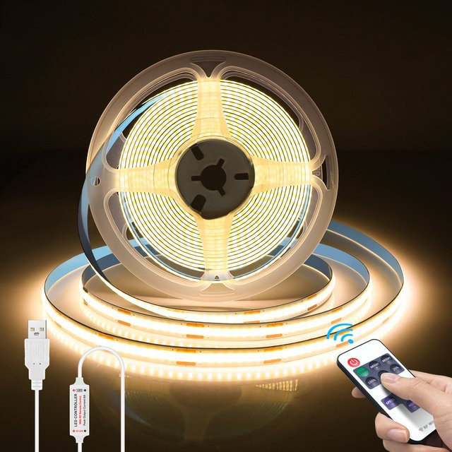 CHNAITEKE Dimmbarer COB-LED-Streifen mit RF-Fernbedienung, USB DC 5 V, Weiß, 2,4 m Länge - Bild 1