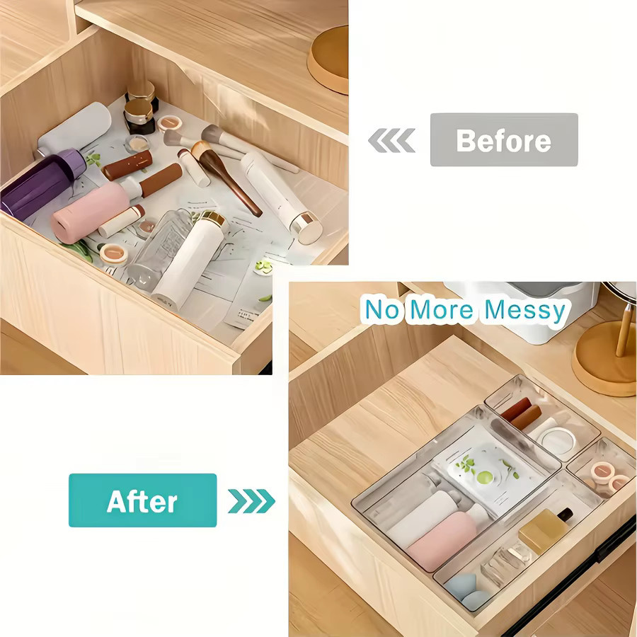 Transparente Kosmetik-Aufbewahrungsboxen aus Kunststoff mit integrierten Schubladen zur Organisation von Kosmetik und Büromaterial - Bild 2