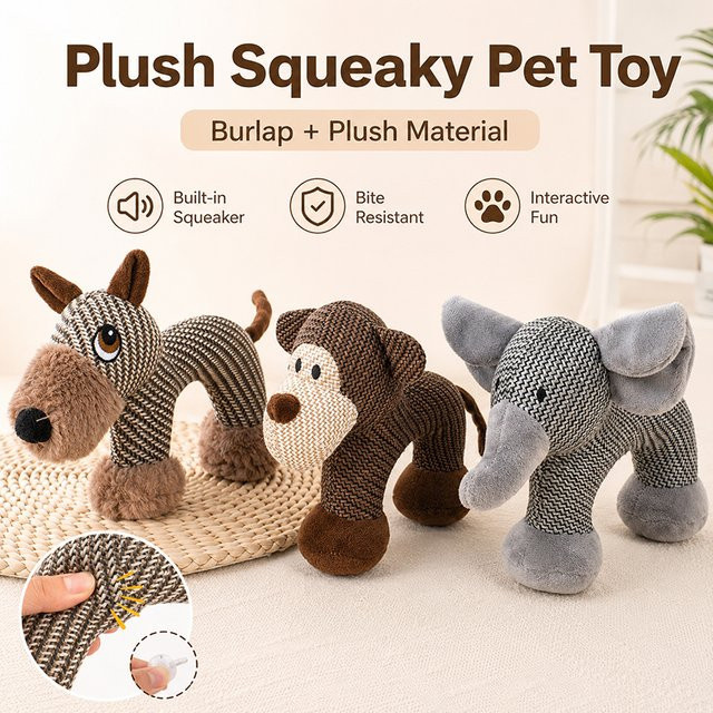 pawstrip Plüsch-Quietschspielzeug Elefant/Affe, bissfestes Jute-Plüschtier - Bild 1