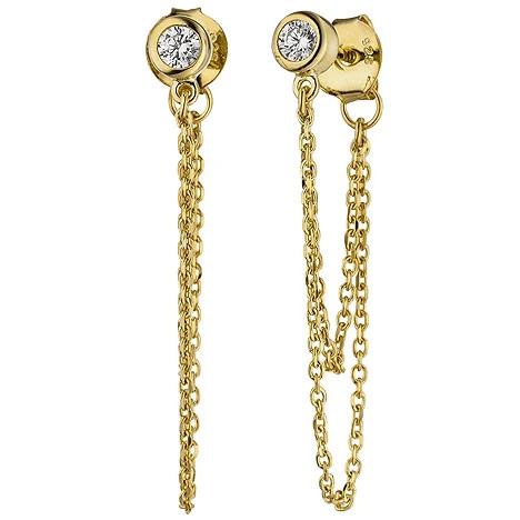 Colfem Ohrhänger 925 Sterling Silber, gold vergoldet, 2 Zirkonia - Bild 1