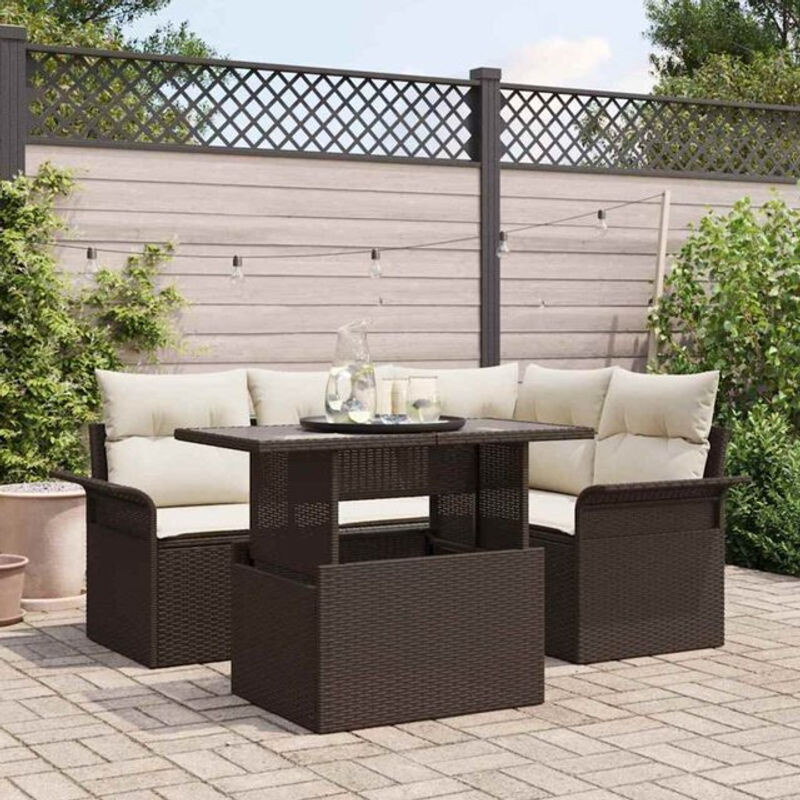 Vidaxl Garten-Sofa-Set aus Poly-Rattan mit 5 Kissen in Braun - Bild 1