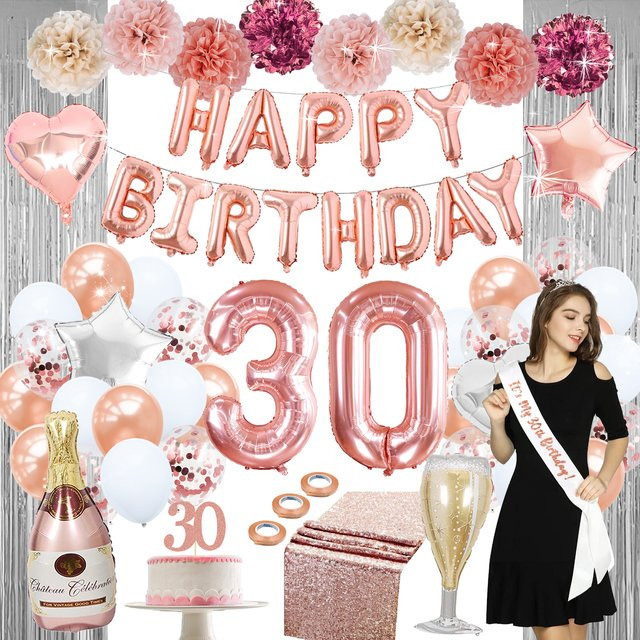 Nicro Folienballon-Set zum 30. Geburtstag in Rose Gold und Pink für Hochzeiten und Partys - Bild 1