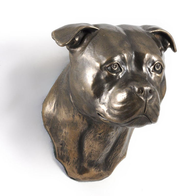 Art-Dog American Staffordshire Terrier Amstaff Wanddeko Hängende Hundebüste in Braun aus Kunstharz und Metall - Bild 5