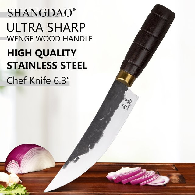 SHANGDAO Handgeschmiedetes Chefmesser aus Edelstahl mit ergonomischem Holzgriff, Silber, Klingenlänge: 15,24 cm - Bild 1