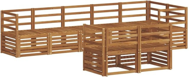 vidaXL Sofagarnitur aus Massivholz Akazie in Natur, 8-teiliges L-Shape Ecksofa Set mit Latten-Design, braun - Bild 1