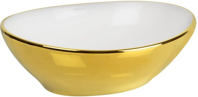 Kerra Aufsatzwaschbecken KR-707 aus Keramik in Weiß und Gold, oval - Bild 1