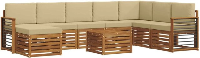 vidaXL Sofagarnitur 9-teilig aus Massivholz Akazie in Natur und Beige mit Polsterung und Kissen - Bild 1