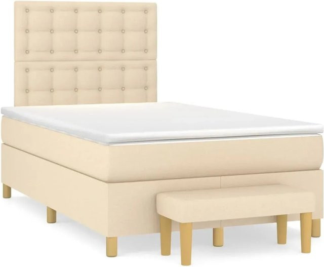 vidaXL Boxspringbett Hybrid mit Matratze und Kopfteil in Creme, B/T: 120 x 200 cm - Bild 1