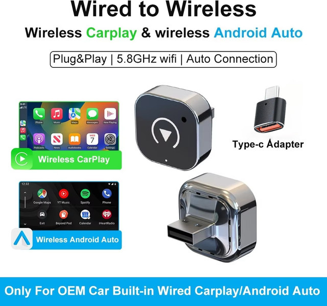 uhulamb 2-in-1 Kabelloser CarPlay und Android Auto Adapter in Schwarz für eine universelle Plug & Play Verbindung - Bild 1