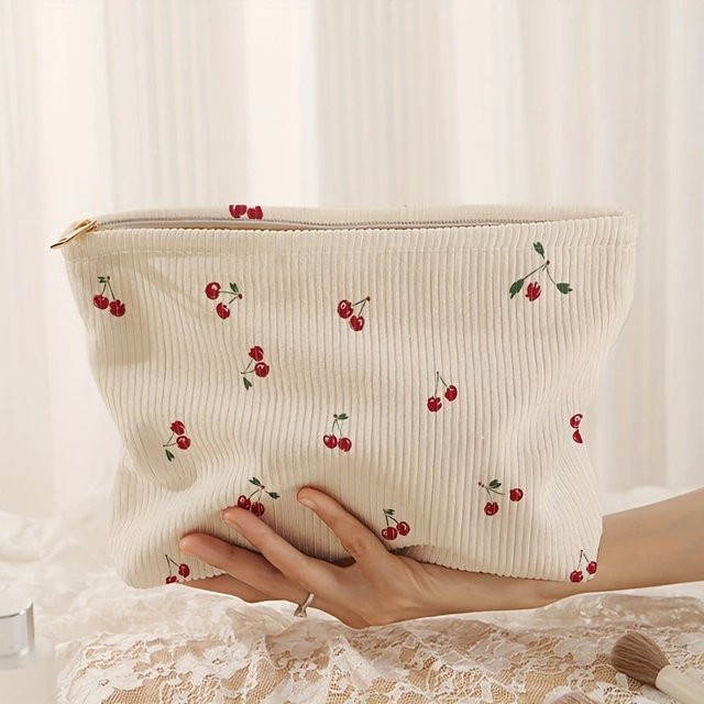 Meltset Tragbare Kosmetik-Aufbewahrungstasche mit Kirschmuster und Reißverschluss, Make-up-Organizer mit großem Fassungsvermögen, B/T/H: 26,0 x 18,0 cm - Bild 1