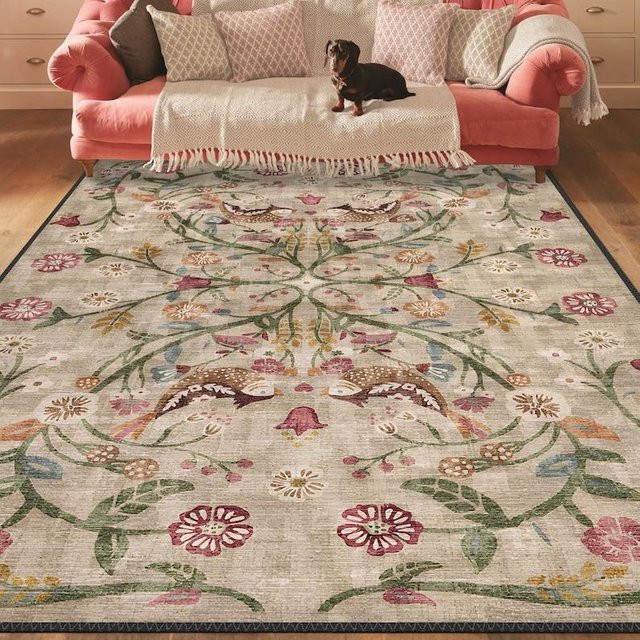 JGJG Boho Chic Türkischer Teppich mit floralem Design, Waschbar und Rutschfest, Bereichsteppich für Wohnzimmer und Schlafzimmer, B x T: 180 x 200 cm, Mehrfarbig - Bild 1