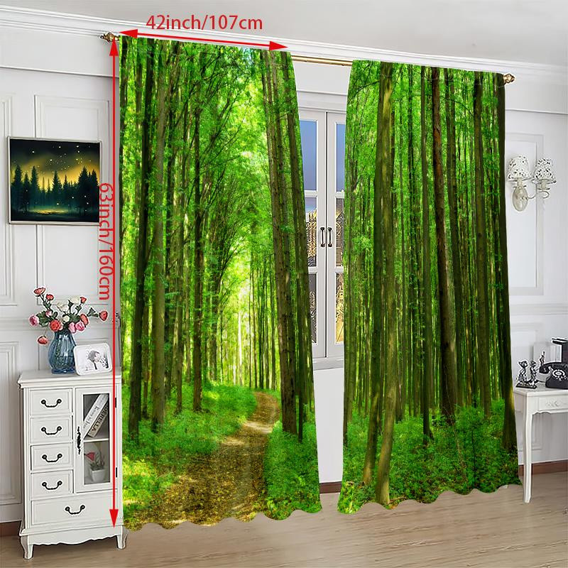 2er-Set Vorhang Grüner Dschungel mit floralem Design, semi-transparent, Polyester, Farbe: Grün, B: 60 cm, H: 150 cm - Bild 1
