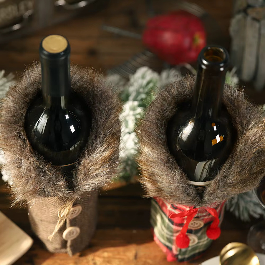 WakaParty Wein Flaschenhülle mit Gestreiftem Plaid Design in Mehrfarbig für Weihnachtsdekoration und Party-Tischdekoration - Bild 3