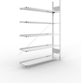 Meta Büro-Anbauregal S3 COMPACT verzinkt mit 5 Böden, Farbe: Silber, H x B x T: 185 x 125 x 30 cm - Bild 1
