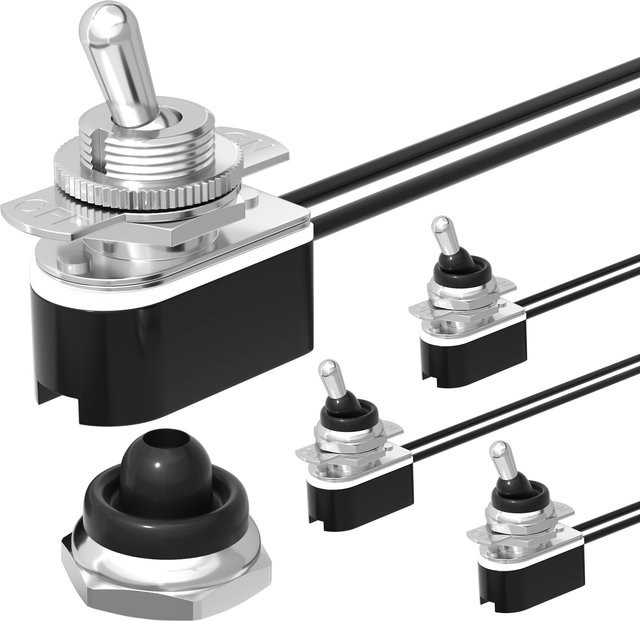 Daiertek 4er Set Wasserdichte Kippschalter 12V SPST 2 Pin On Off Heavy Duty DC 12V 10A mit 15 cm Drahtleitungen für Marine - Bild 1