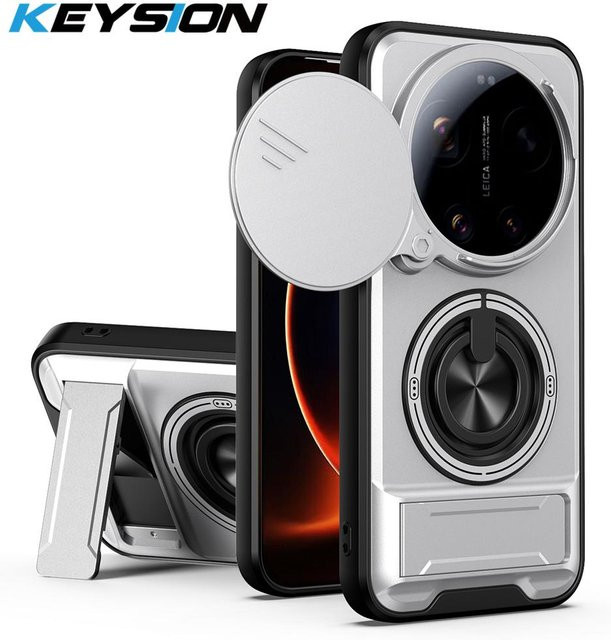 KEYSION Magnetische Handyhülle für Xiaomi 17 Ultra 5G mit Kameraschutz, Aufstellbarem Ständer und 360 Ring in Silber - Bild 1
