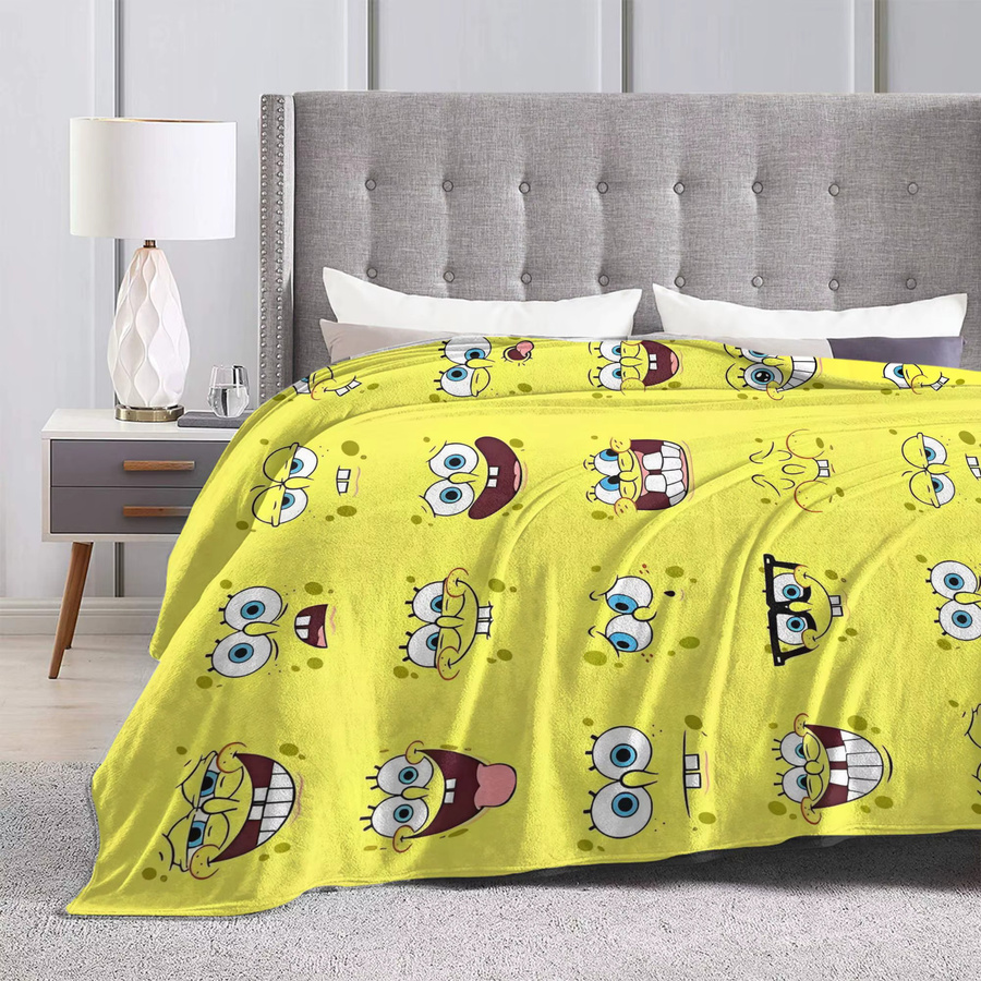 SpongeBob Flanell-Decke von Potdemiel in Gelb, atmungsaktive Sommer-Überwurfdecke aus Polyester - Bild 2