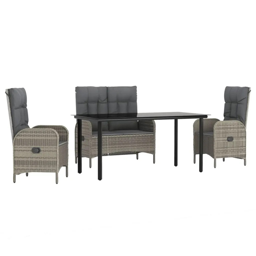 vidaXL 4-teilige Garten-Essgruppe aus Poly Rattan mit Kissen und Glastisch in Grau - Bild 2