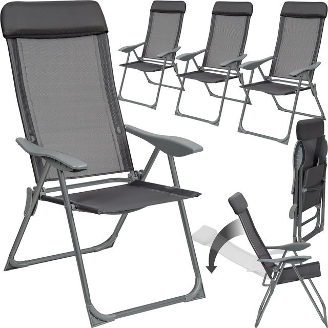 tectake 4er Set Aluminium Gartenstühle klappbar mit Textilene Sitzfläche und Armlehnen in Anthrazit B/T/H: 73 x 59 x 110 cm - Bild 1