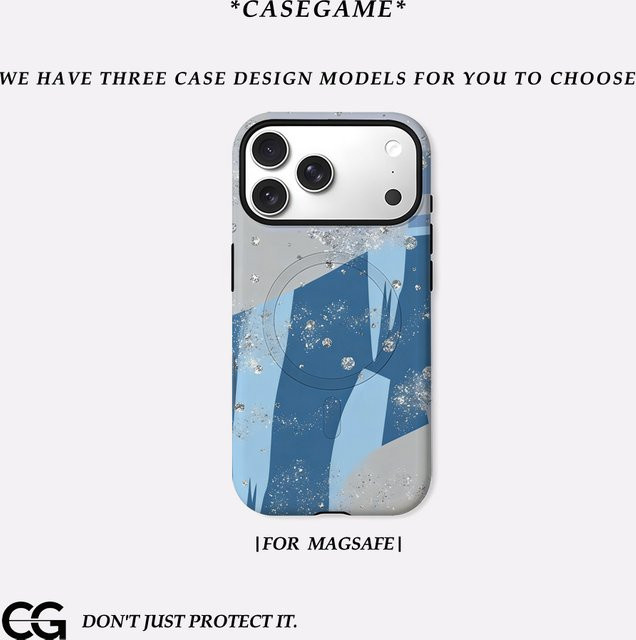 Casegame Matte MagSafe Bumper Hülle für iPhone 17 16 15 14 13 Pro Max Stoßfest aus hartem PC in Blau Silber Abstrakte Abdeckung - Bild 1