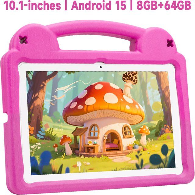 Paitanry Kinder-Tablet mit Android 15, 10,1 Zoll Display, 8 GB RAM, 64 GB Speicher, WiFi 6, Pink - Bild 1