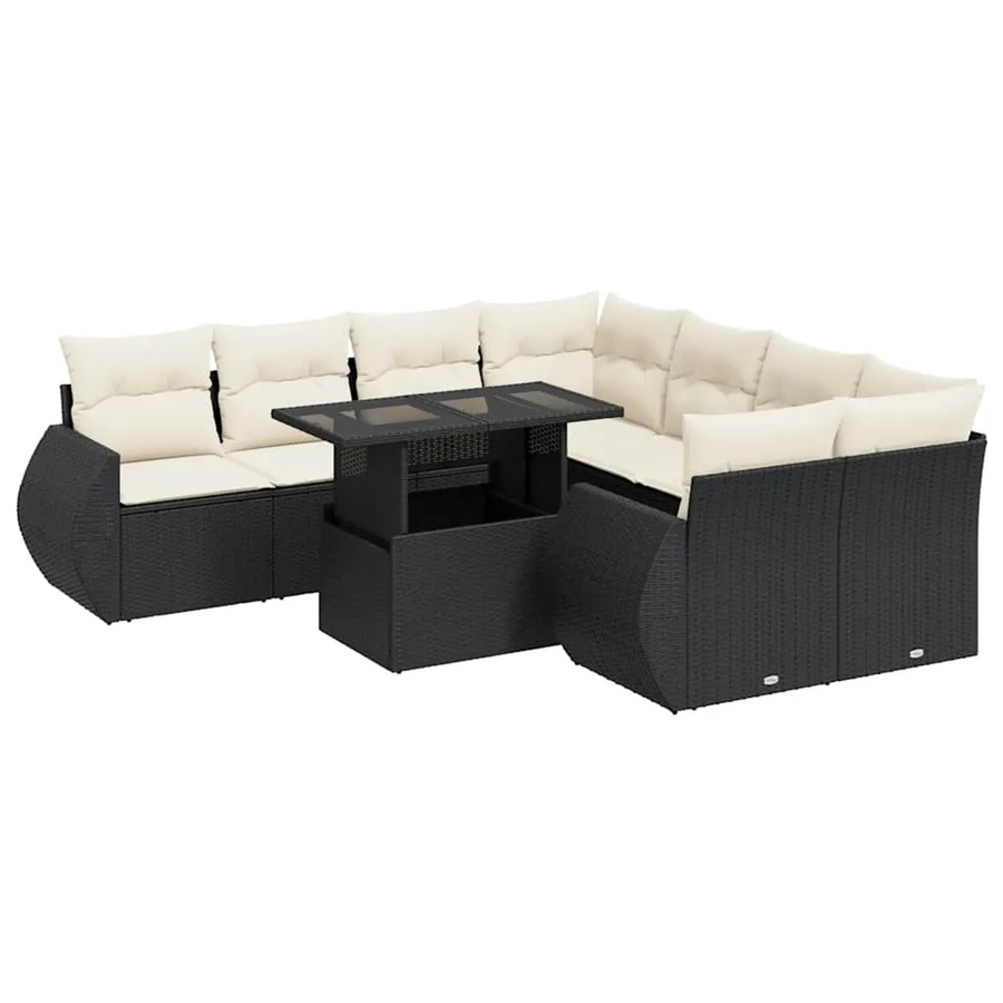 vidaXL 9-teilige Garten-Sofagarnitur aus Poly-Rattan mit Kissen in Schwarz-Creme - Bild 2