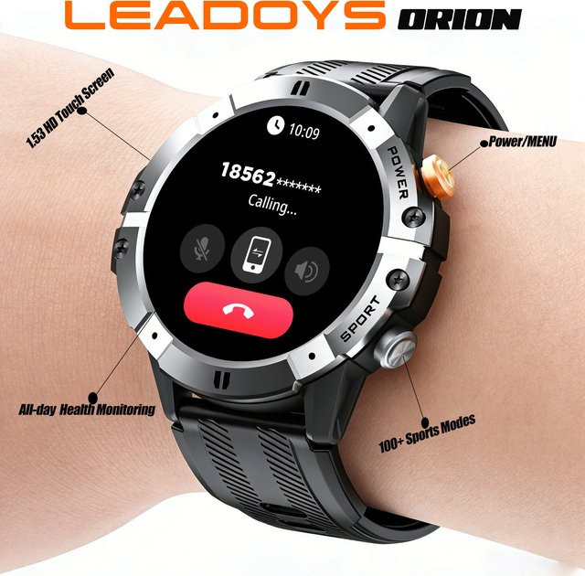 LEADOYS Smartwatch, 1,52 Zoll, Silber, Silikon, Bluetooth - Bild 1
