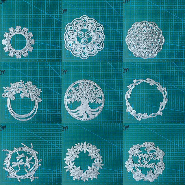 Metall Schneidwerkzeug und Prägeschablone in Form von Blumen und Bäumen für Scrapbooking und Bastelarbeiten, Silber - Bild 1