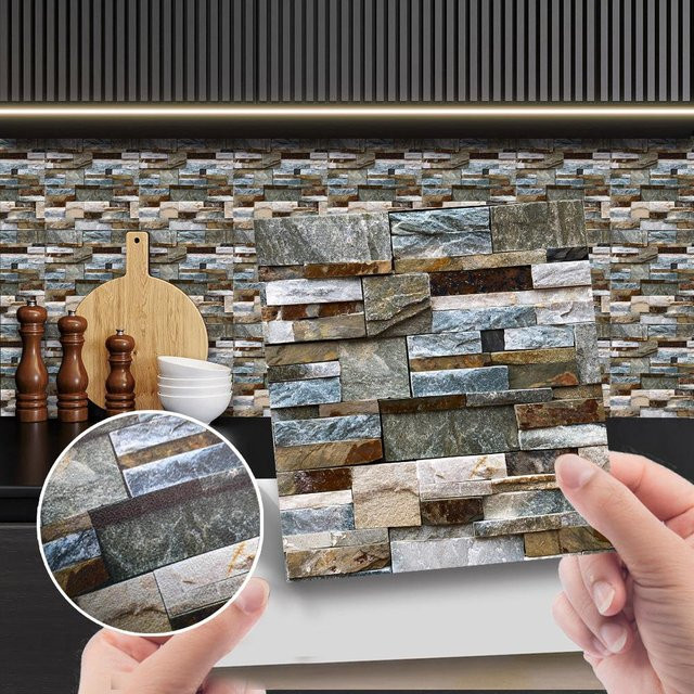 Sticker House Wandaufkleber in Marmor- und Steinoptik, 10 Stück, Grau, Wasserdicht und Ölbeständig, B/B: 10 x 10 cm - Bild 1