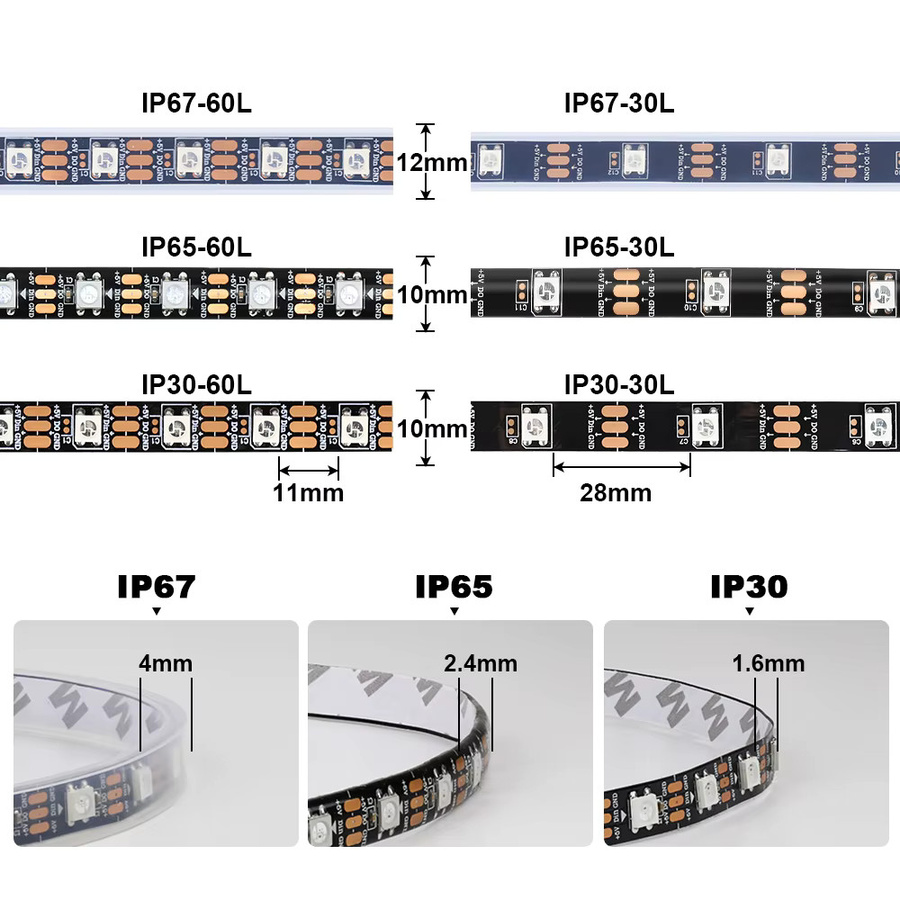 YNL WS2812B RGBIC LED-Streifen DC5V, individuell adressierbare SMD LED-Leuchten, IP30, Multicolour - Bild 3