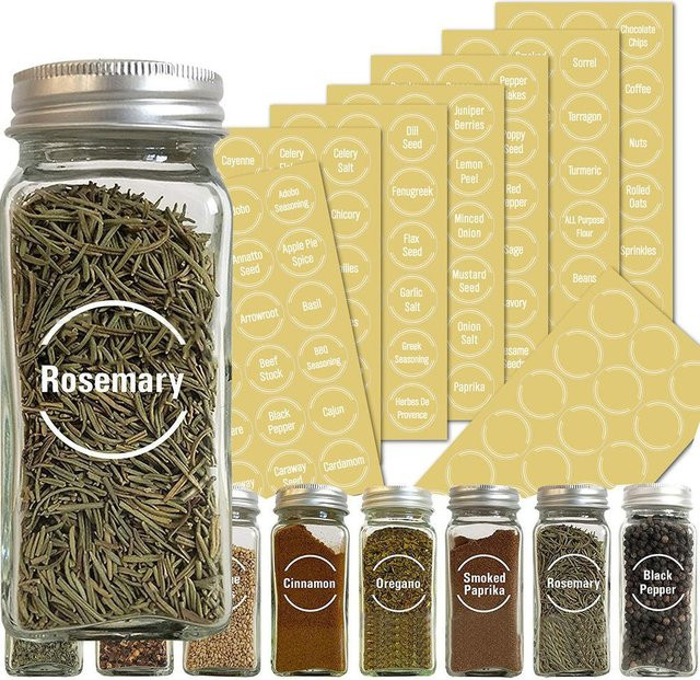 144 Stück Küchenetiketten Sticker Set für Gewürze und Vorratsbehälter, Transparent - Bild 1