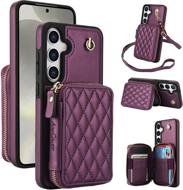 Samsung Crossbody-Handgelenkgurt-Hülle mit Brieftasche und Kartenhalter für Galaxy S25 Ultra S24 FE S23 S22 Plus A14 A54 A15 A35 A55 in Lila - Bild 1