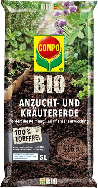Compo Bio Anzucht- und Kräutererde torffrei mit 5 kg Kultursubstrat aus Rindenhumus, Kokosfaser und Holzfaser - Bild 1