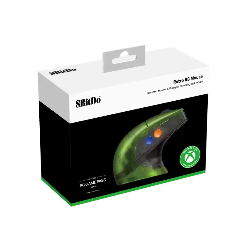 8BitDo Retro R8 Kabellose Gaming Maus mit Ladestation in Grün und mechanischem Nummernpad sowie programmierbaren Tasten - Bild 1