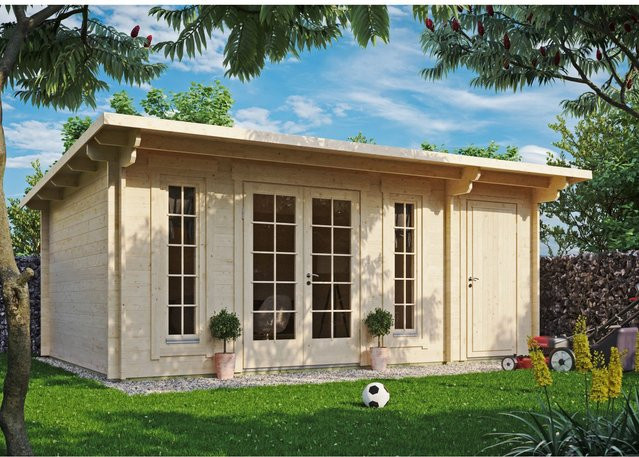 Fjordholz Gartenhaus Modell Jacob 44 C mit Abstellraum in Grau und Beige, Blockhaus mit Fenster und Türschloss, B/T/H: 590 x 380 x 243 cm - Bild 1