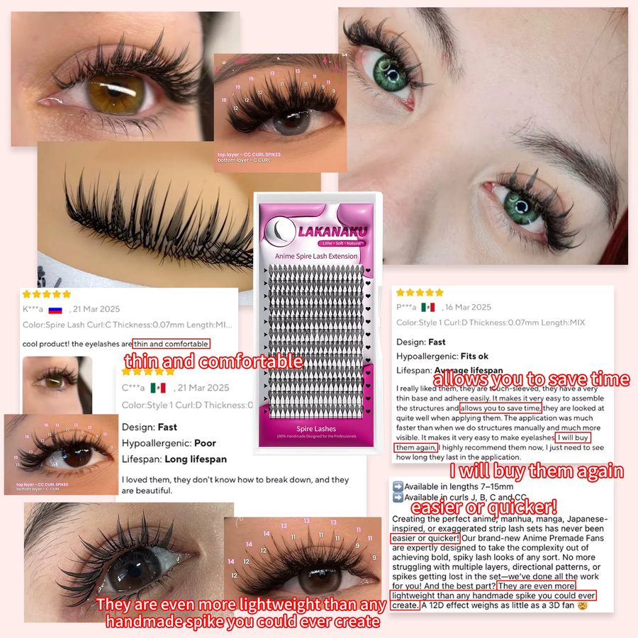 LAKANAKU Spire Lashes Feather Individuelle Wimpernverlängerung, Black, Unisex - Bild 6