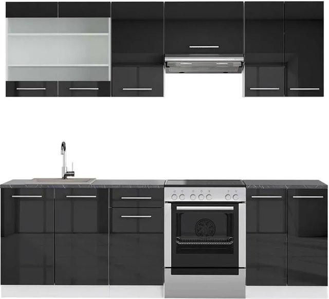 Vicco Fame-Line Küchenzeile Anthrazit Hochglanz und Weiß, Breite: 240 cm - Bild 1