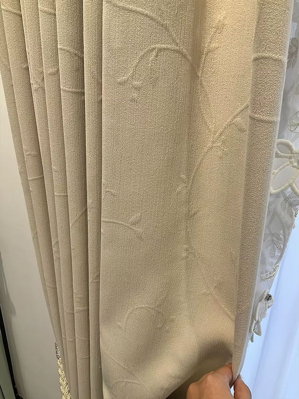 JESSANS Chenille Vorhang in Creme Beige mit floraler Relief-Stickerei im französischen Stil, Breite: 120 cm, Höhe: 250 cm - Bild 4