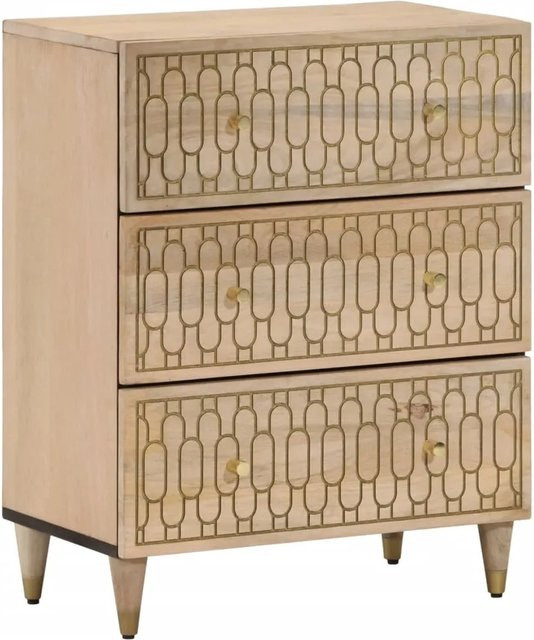 vidaXL Beistellschrank aus Mango-Massivholz in Natur/Braun mit handgeschnitztem Muster, B/T/H: 60 x 33 x 75 cm - Bild 1