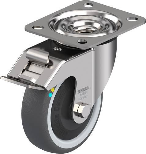 Blickle LEX-PATH 100KFD-FI-ELS Lenkrolle mit Feststeller in Grau und poliertem Edelstahl, Rad-Durchmesser: 100 mm, Tragfähigkeit: 130 kg - Bild 1