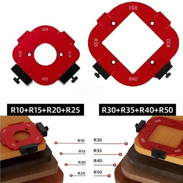 GDART 2-teiliges 4-in-1 Schablonen-Set aus Aluminium in Rot für Holzbearbeitungsfräser zur Arc Corner Positionierung (R10-R50) - Bild 1