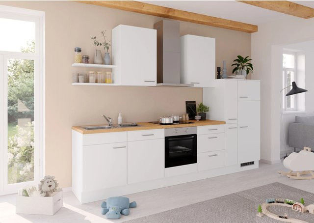 Impuls Küchen Küchenzeile IBZ43305N in Weiß mit Vintage Eiche-Nachbildung, Breite: 330 cm - Bild 1