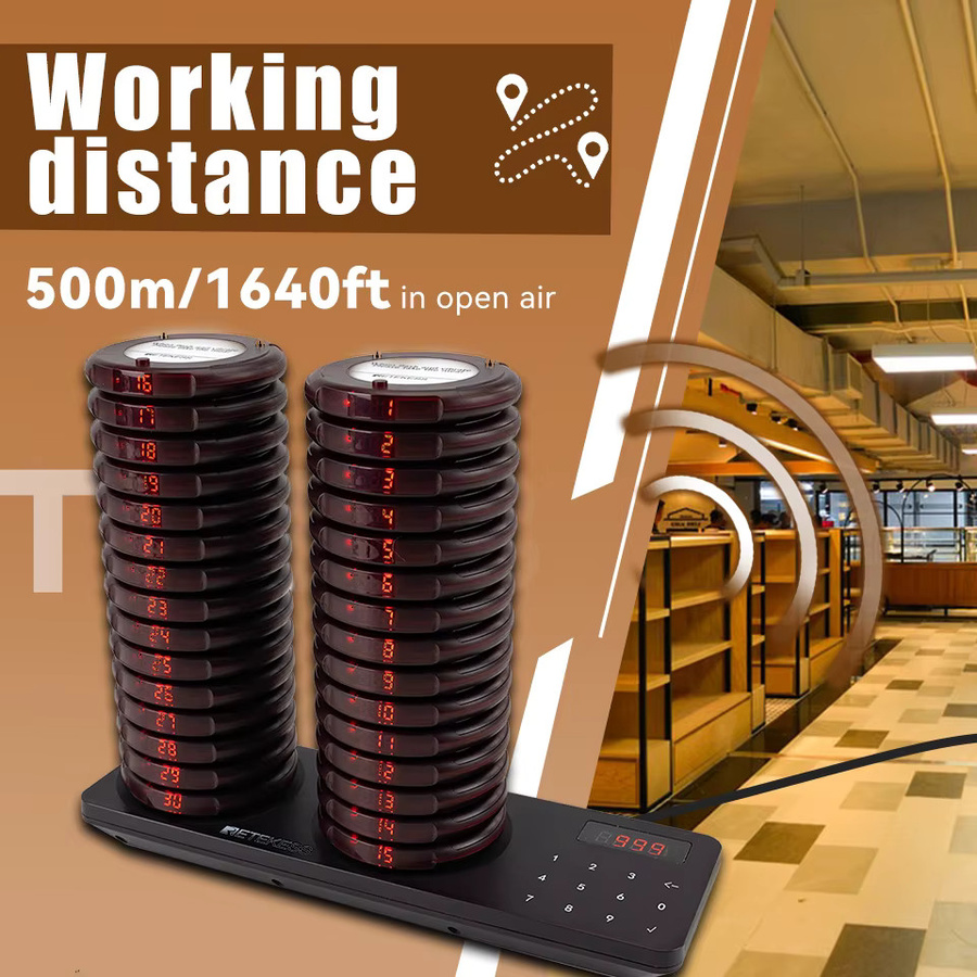 RETEKESS TD163 Drahtloses Restaurant-Rufsystem in Schwarz mit 30 Coaster-Buzzern und Vibrations- sowie Klingelempfängern für Food Truck, Café und Bar - Bild 3