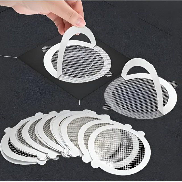 10 Stück Duschabfluss Haarfänger als Anti-Verstopfungs-Netzfilter mit Klebstoff zur einfachen Installation, runde Haarstopper und Netzfilter-Aufkleber - Bild 1