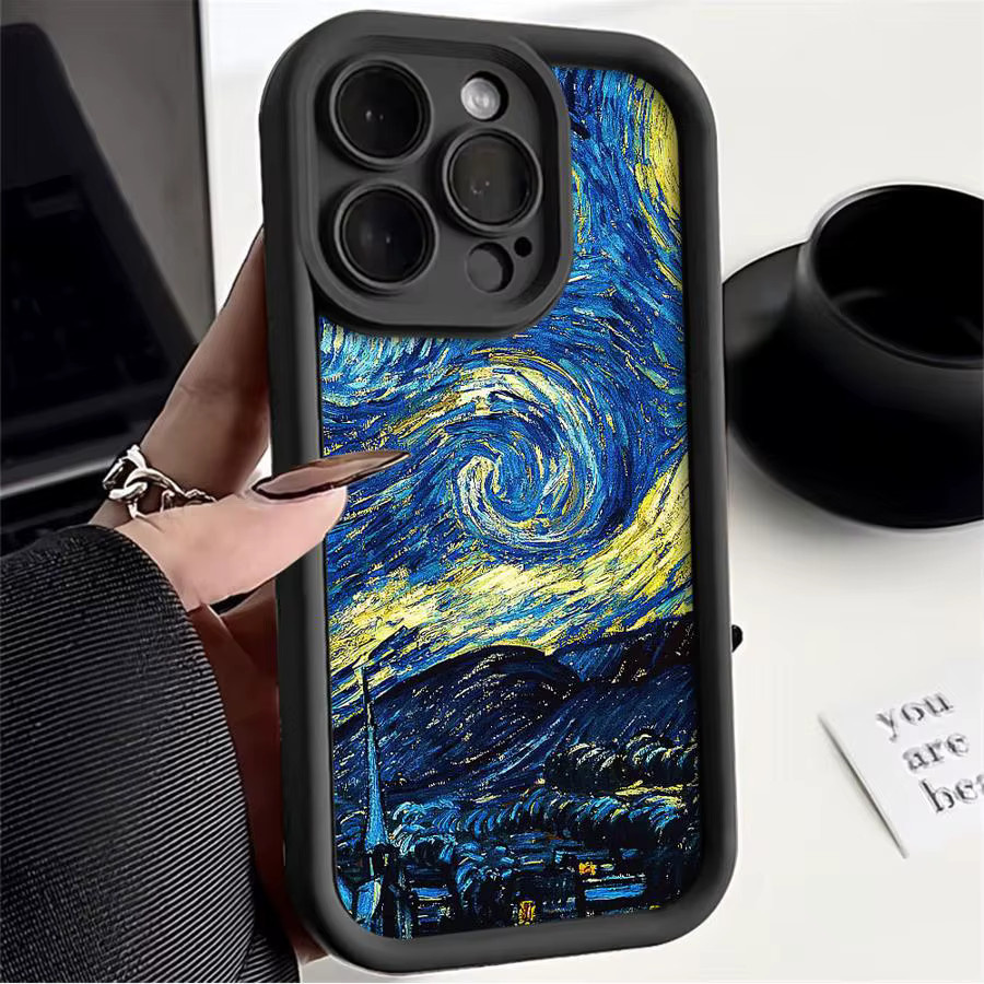 YAETEE Silikon Handyhülle im Van Gogh Sternenhimmel Design für iPhone 16 15 14 13 12 11 Pro Max Plus, Mehrfarbig - Bild 2