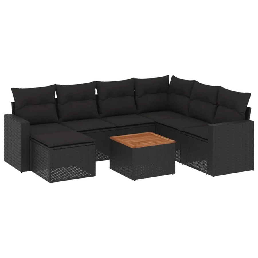 vidaXL 8-tlg. Garten-Sofagarnitur in L-Form aus schwarzem Poly-Rattan mit Kissen und pulverbeschichtetem Stahlgestell - Bild 2