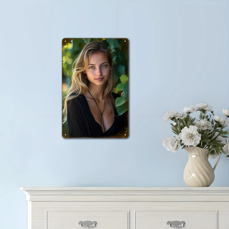 HELLOYOUNG Vintage Metall-Wandkunst mit Frauenmotiv, Retro Blechschild in Weiß und Multicolour, B/H: 20,3 x 30,5 cm - Bild 3
