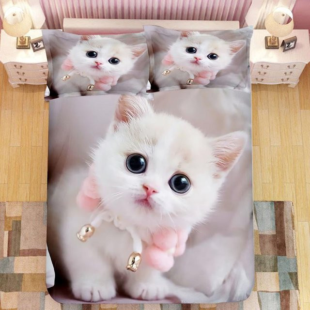 Binchi Kinder Bettwäsche Set mit Kätzchen Motiv in Grau, 2-teilig aus Polyester, B/H: 135 x 200 cm - Bild 1