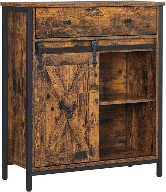 Vasagle Sideboard Kommode mit Schiebetür und Schublade in Braun-Schwarz, B/T/H: 70 x 30 x 80 cm - Bild 1
